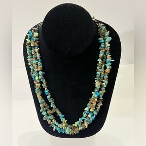 Native American 3 Strand Turquoise & Tiger's Eye Chip Necklace